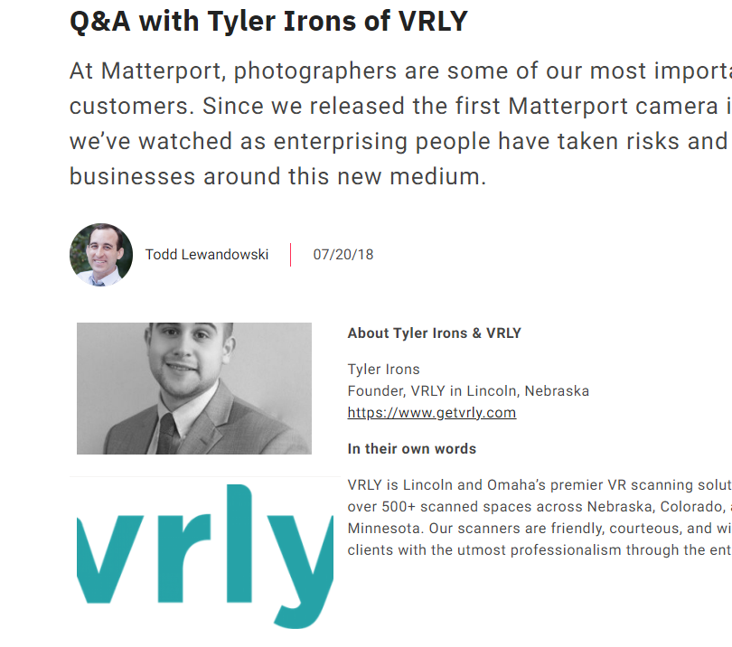 Tyler Irons Q&A with Matterport and VRLY